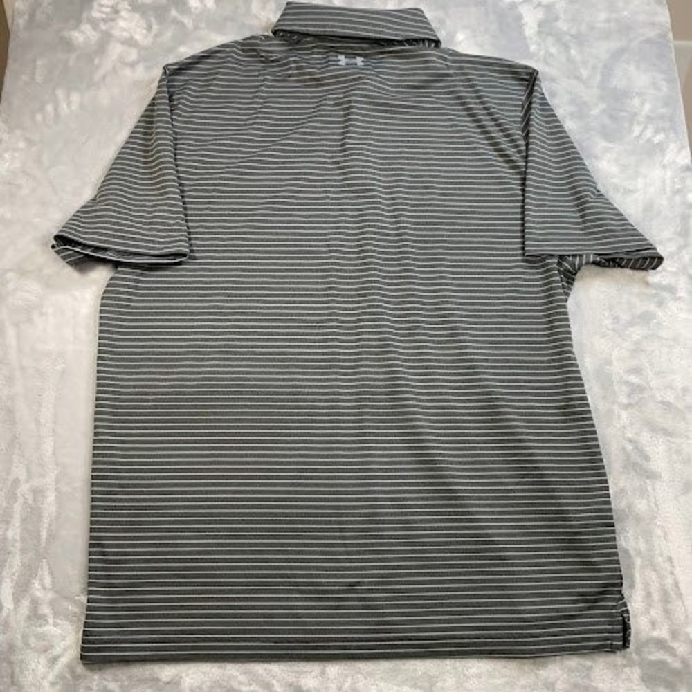 Under Armour Polo Shirt Mens XL Striped Gray White HeatGear Loose Fit - Picture 8 of 8